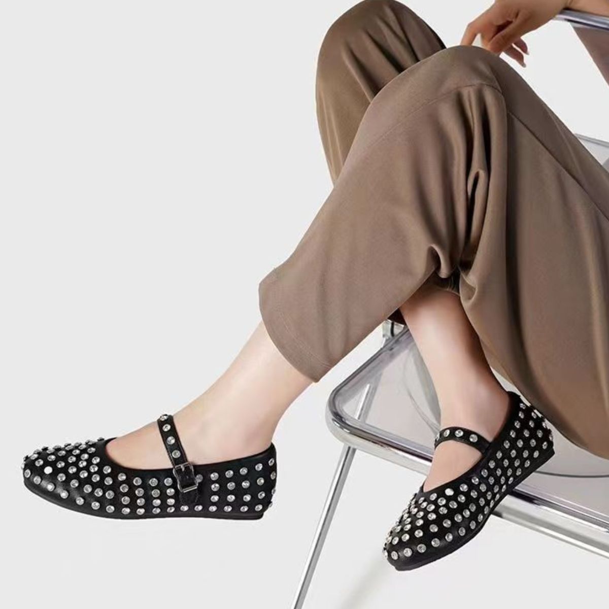 PU Leather Studded Flat Loafers  Trendsi   