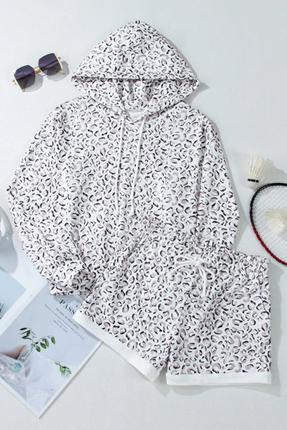 Drawstring Leopard Long Sleeve Hooded Top and Shorts Set  Trendsi Leopard S 