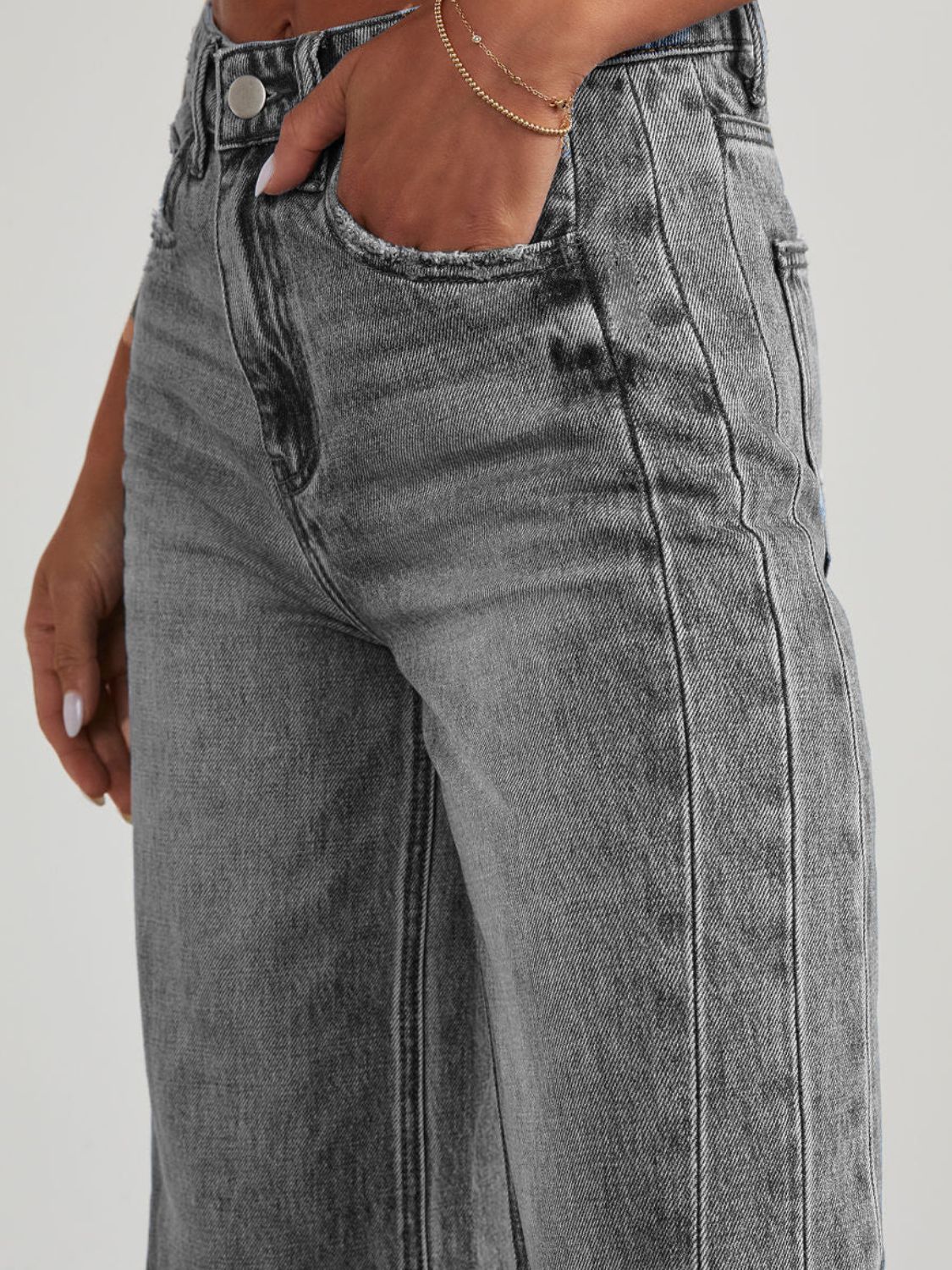 Raw Hem Wide Leg Jeans with Pockets  Trendsi   