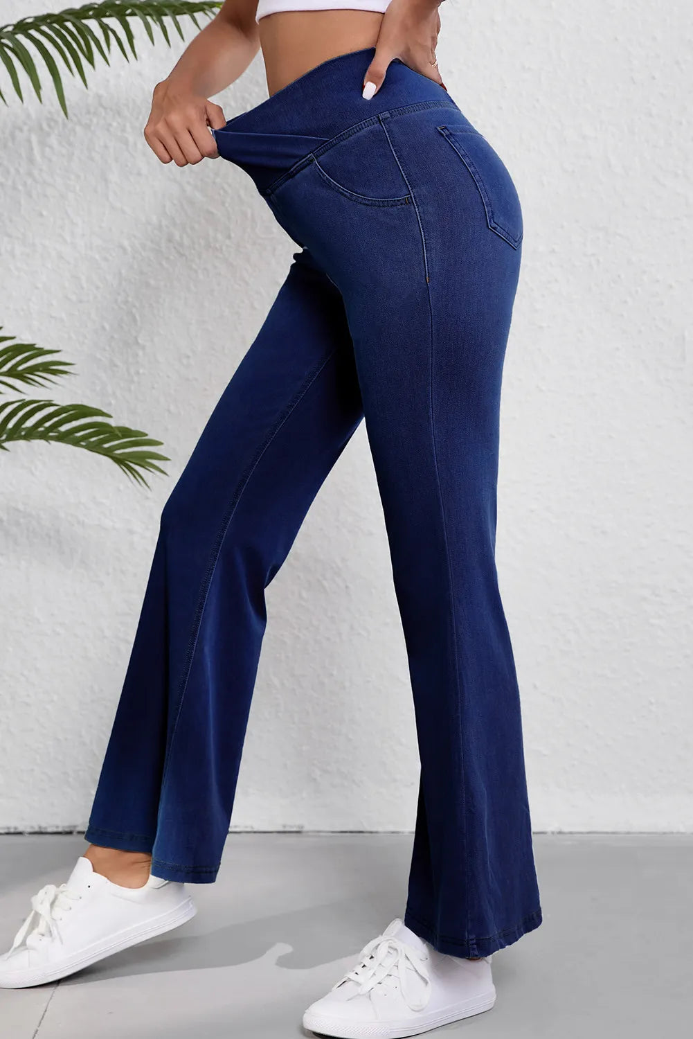 Asymmetric Waist Flare Jeans  Trendsi   