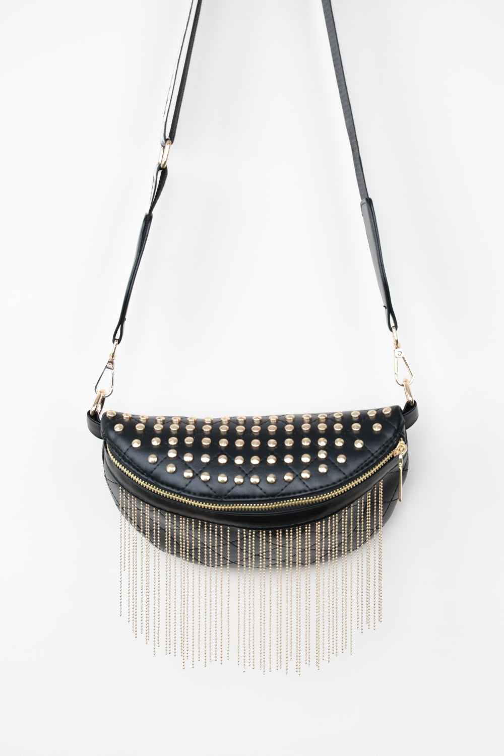 PU Leather Studded Sling Bag with Fringes  Trendsi Gold One Size 