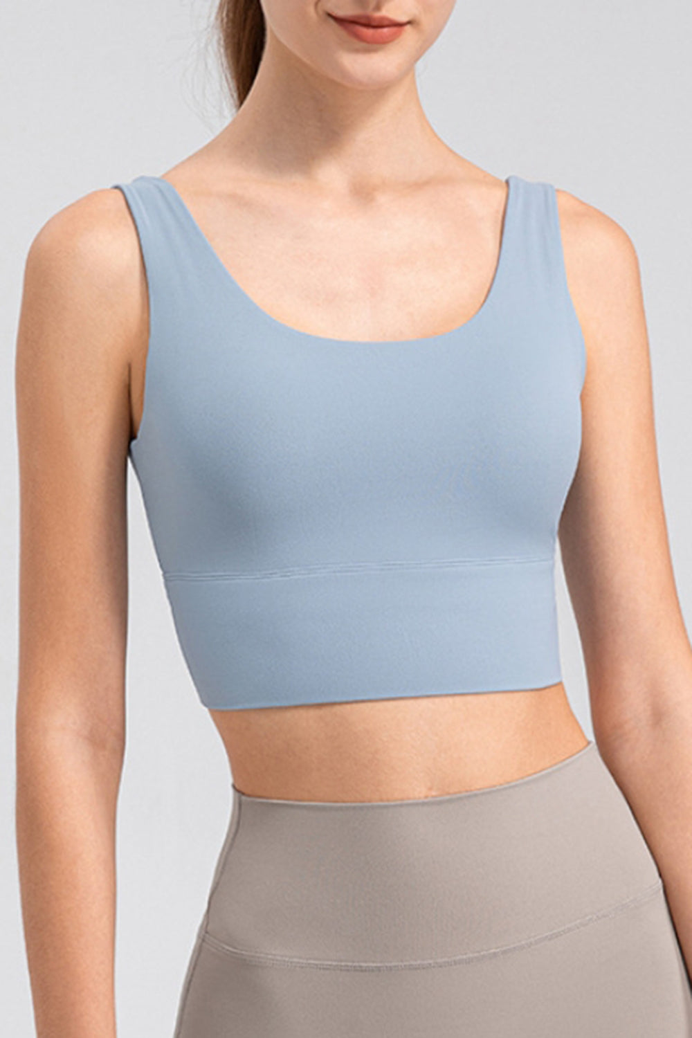 Scoop Neck Wide Strap Active Tank  Trendsi Light Blue S 