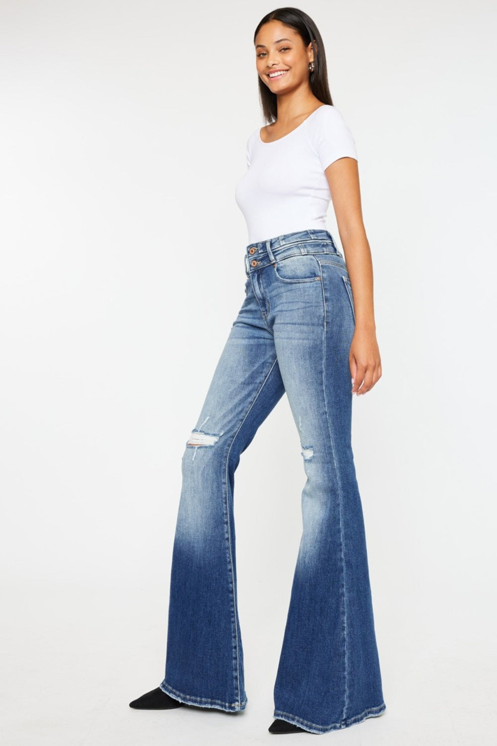 Kancan High Rise Wide Waistband Flare Jeans  Trendsi   