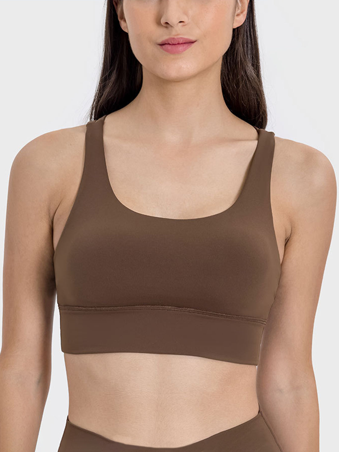 Millennia Crisscross Scoop Neck Active Tank  Trendsi Brown 4 