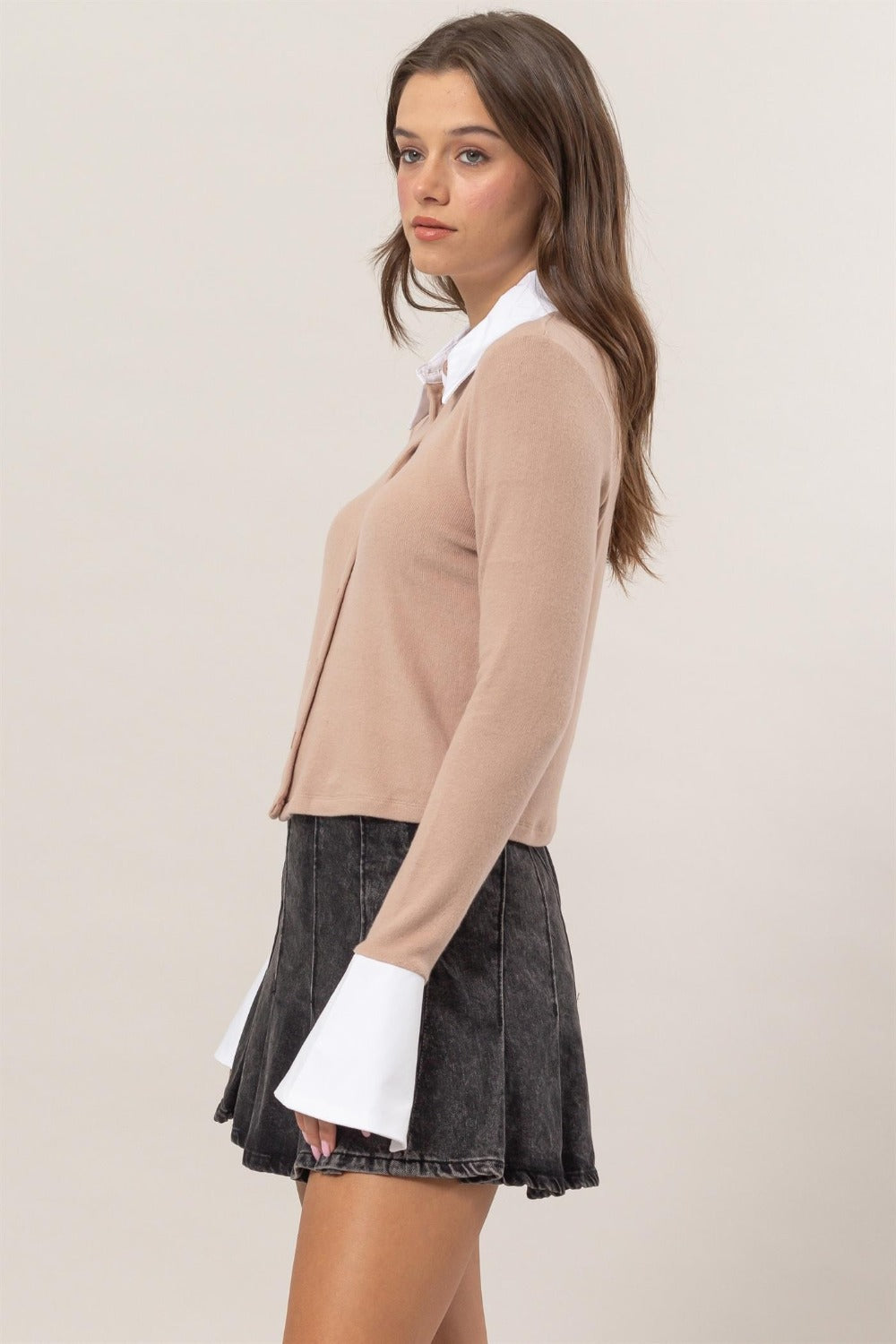 HYFVE Collared Contrast Button Down Crop Knit Cardigan  Trendsi   