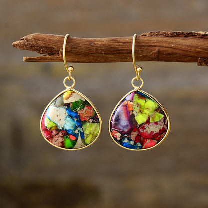 18K Gold-Plated Natural Stone Earrings  Trendsi Lime One Size 