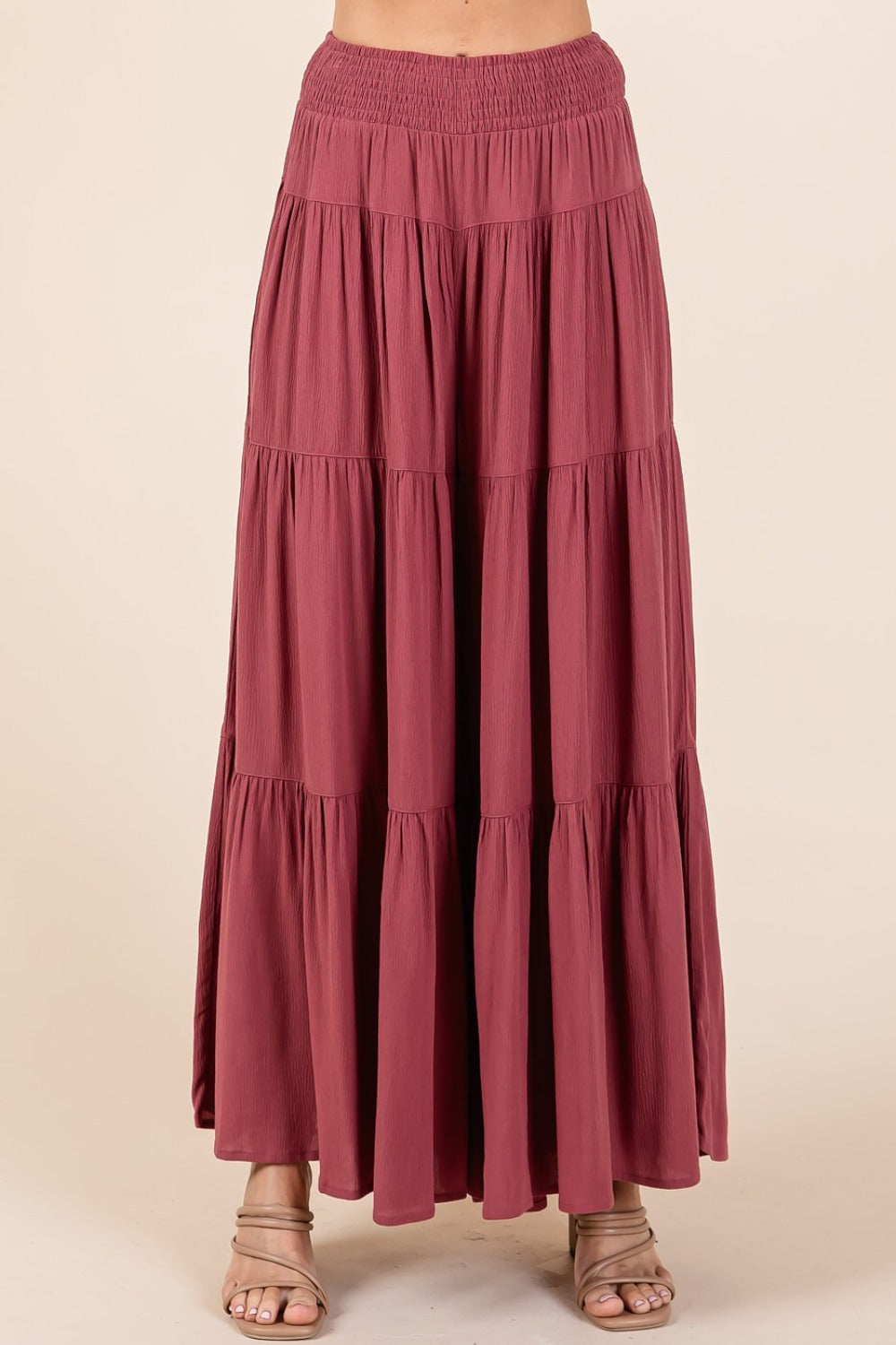 Mittoshop Tier Detail Smocked Elastic Waist Wide Leg Pants  Trendsi   