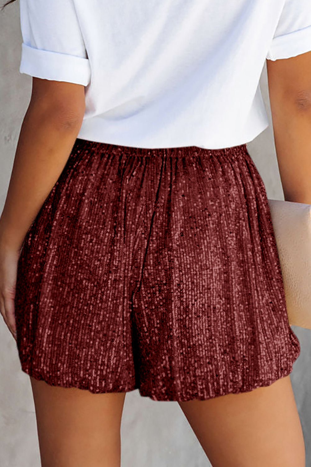 Sequin Elastic Waist Shorts  Trendsi   