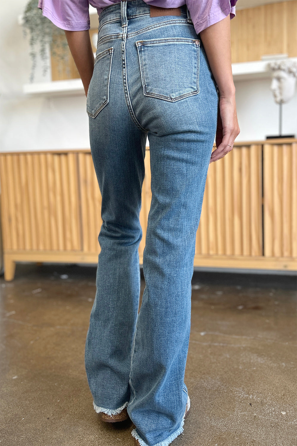 Judy Blue Full Size Distressed Raw Hem Bootcut Jeans  Trendsi   