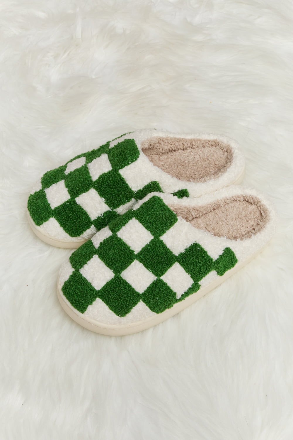 Melody Checkered Print Plush Slide Slippers  Trendsi   