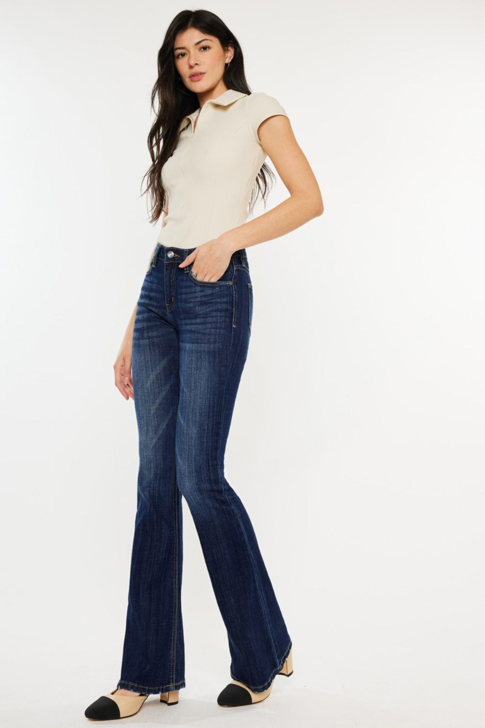 Kancan Full Size Mid Rise Slim Flare Jeans  Trendsi   