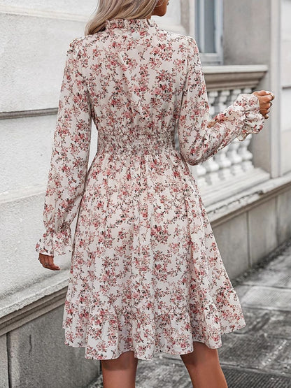 Ruffle Hem Floral Surplice Long Sleeve Dress  Trendsi   