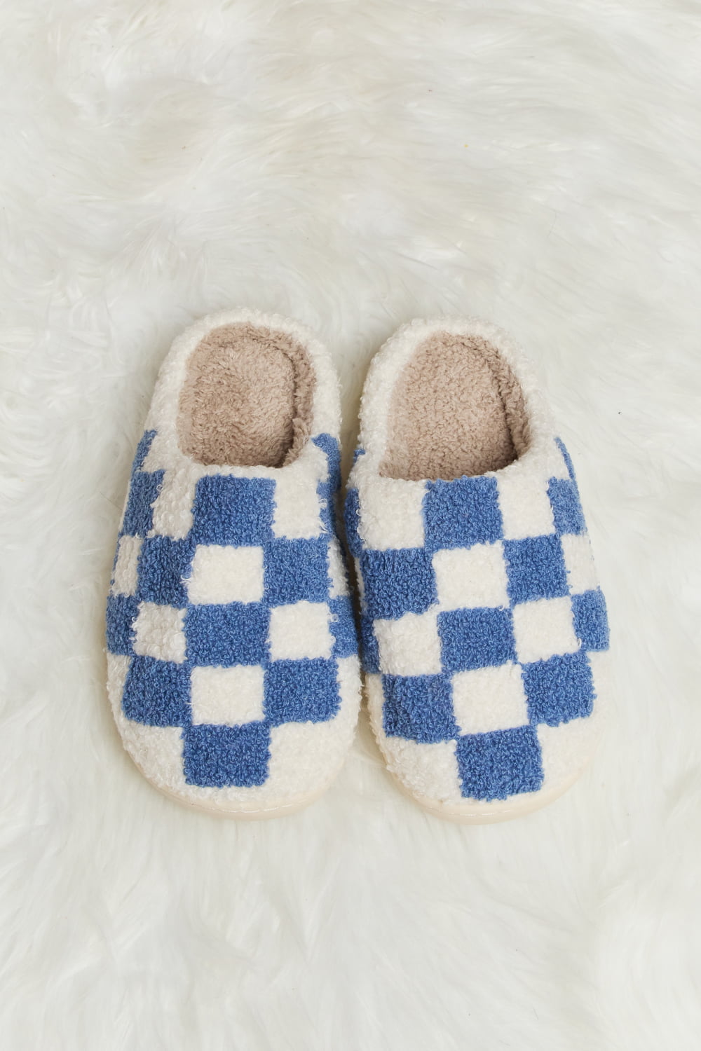 Melody Checkered Print Plush Slide Slippers  Trendsi Cobalt Blue S 