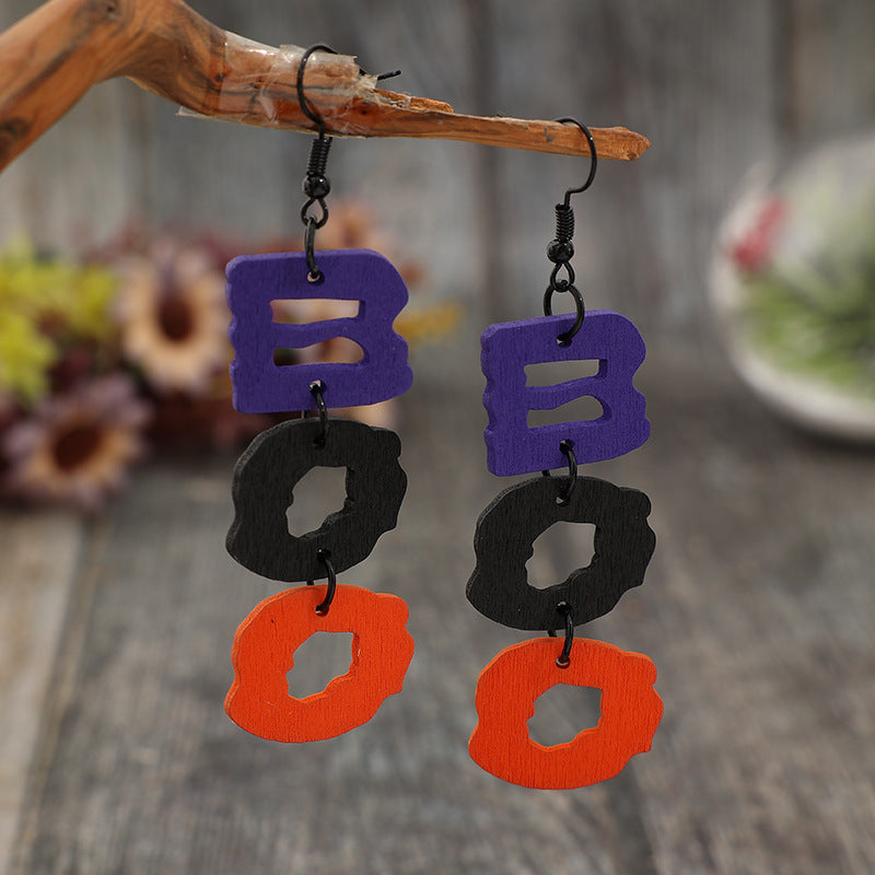 BOO Hollow Letter Wooded Earrings  Trendsi Black One Size 