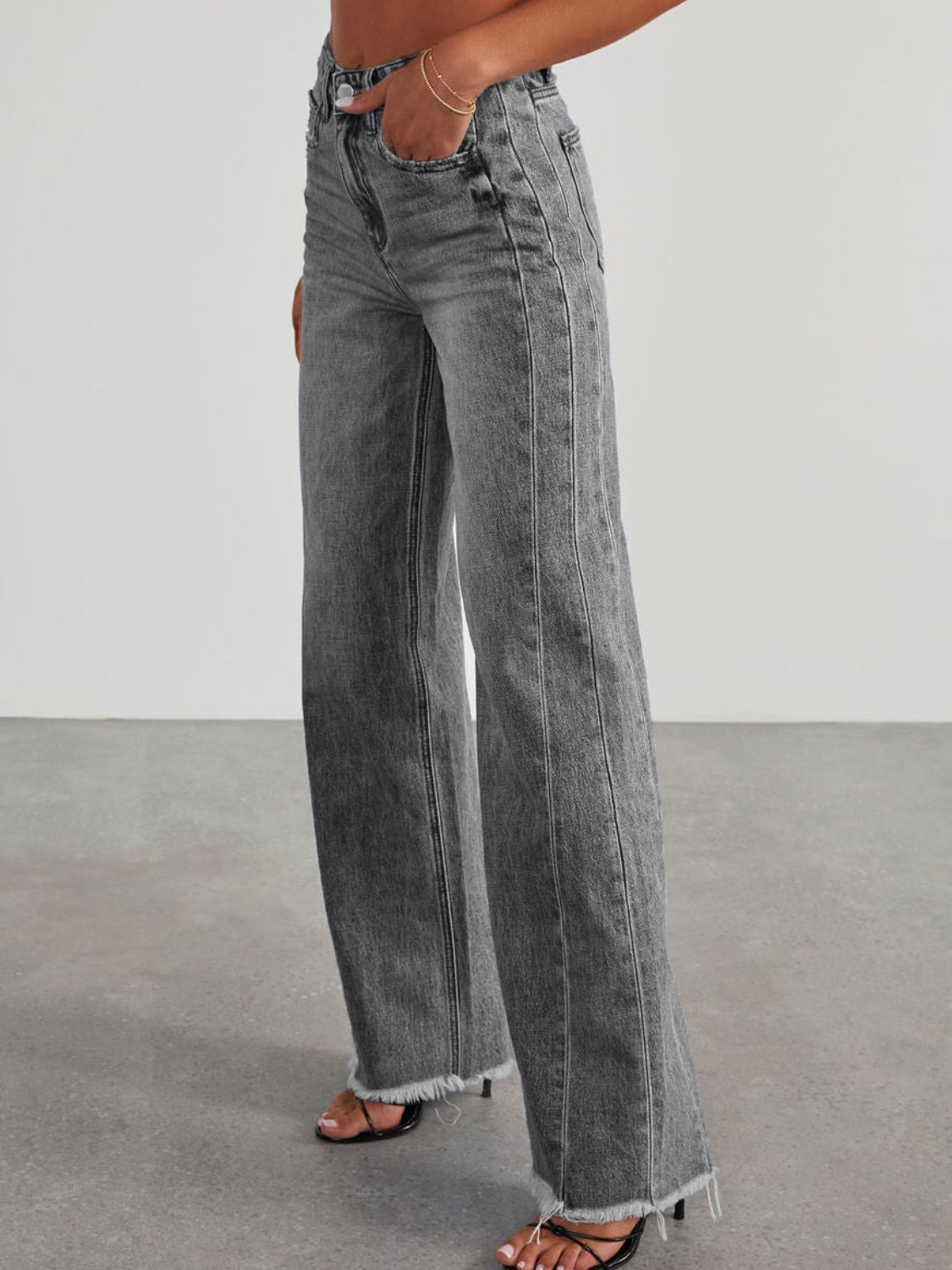 Raw Hem Wide Leg Jeans with Pockets  Trendsi   