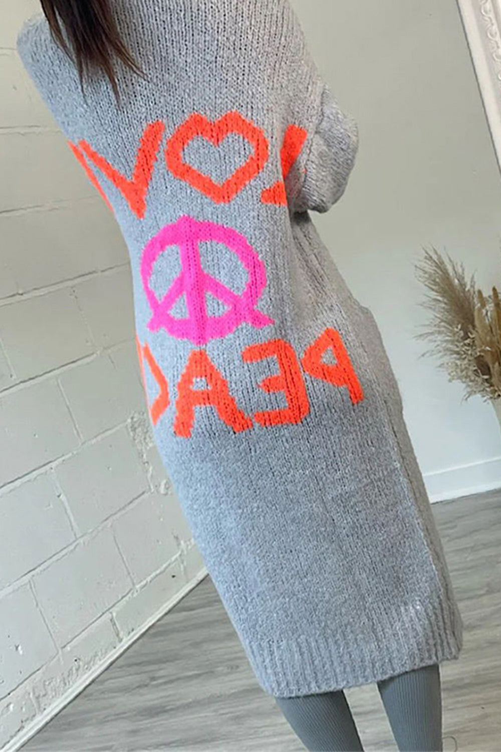 Peace Sign Long Sleeve Cardigan  Trendsi   