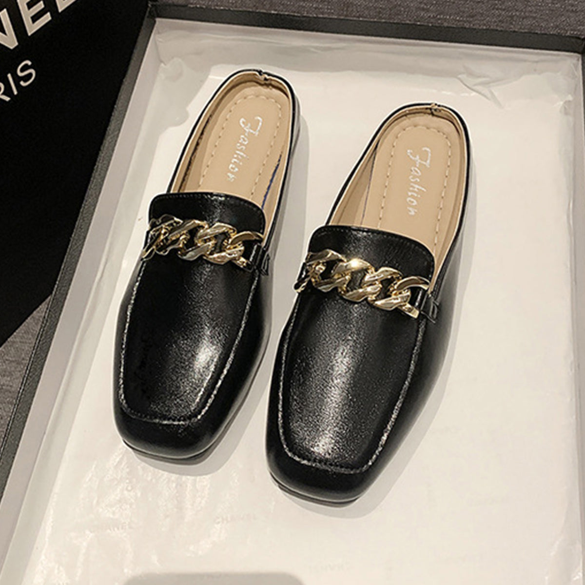 PU Leather Square Toe Flat Loafers  Trendsi Black 35(US4) 