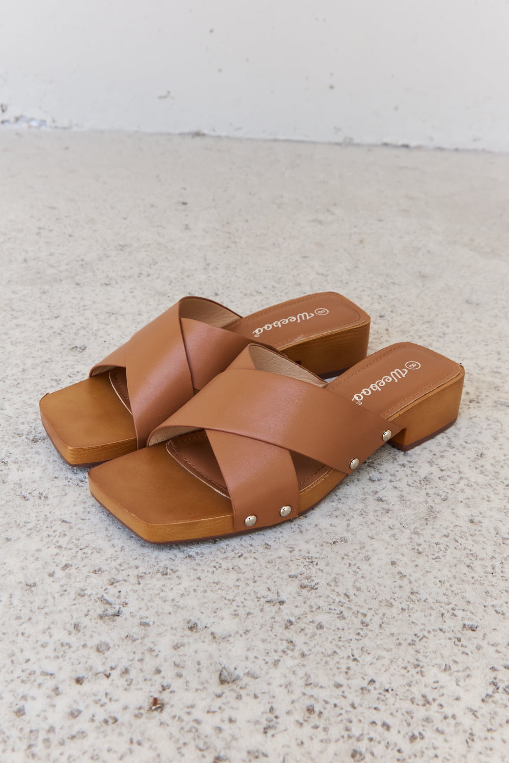 Weeboo Step Into Summer Criss Cross Wooden Clog Mule in Brown  Trendsi   