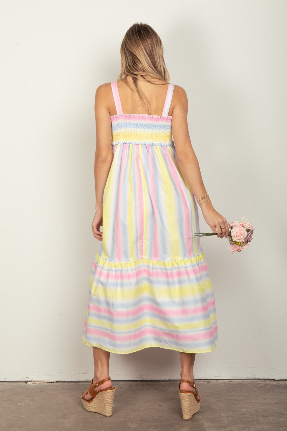 VERY J Striped Woven Smocked Midi Cami Dress  Trendsi   