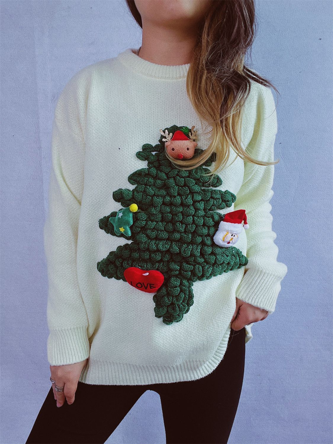 Christmas Tree Round Neck Long Sleeve Sweater