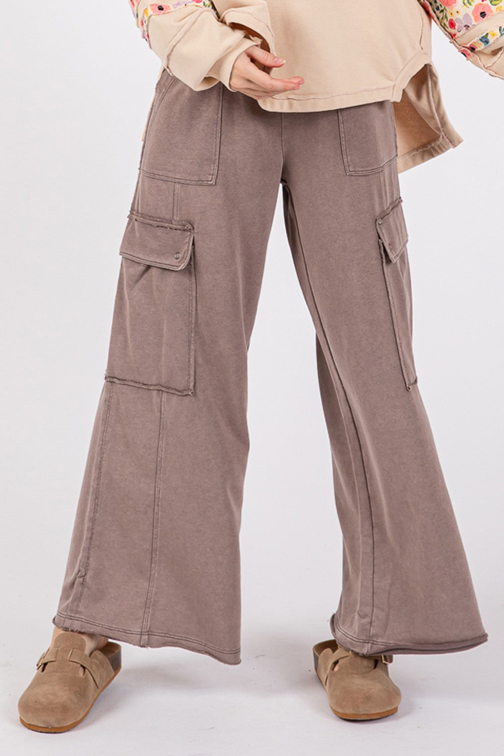 SAGE + FIG Knit Terry Mineral Wash Wide Leg Pants  Trendsi   