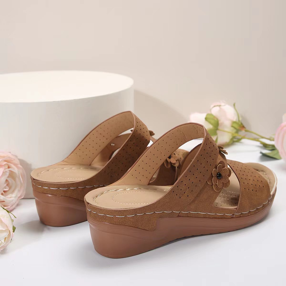 Flower PU Leather Wedge Sandals  Trendsi   