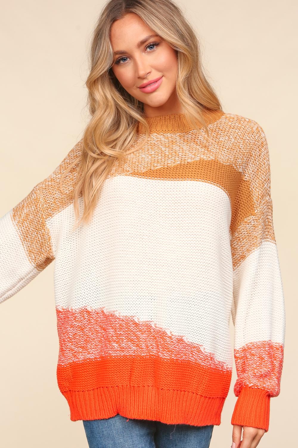 Haptics Color Block Long Sleeve Sweater  Trendsi   