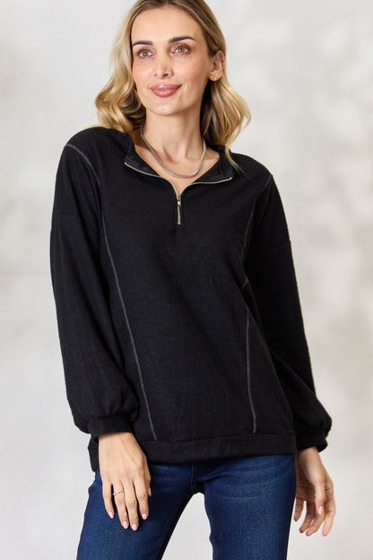 BiBi Half Zip Brushed Terry Long Sleeve Top Sale Trendsi   