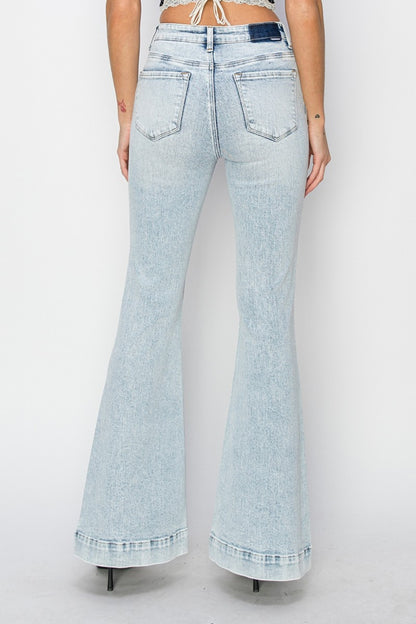 Risen Full Size High Rise Front Patch Pocket Flare Jeans