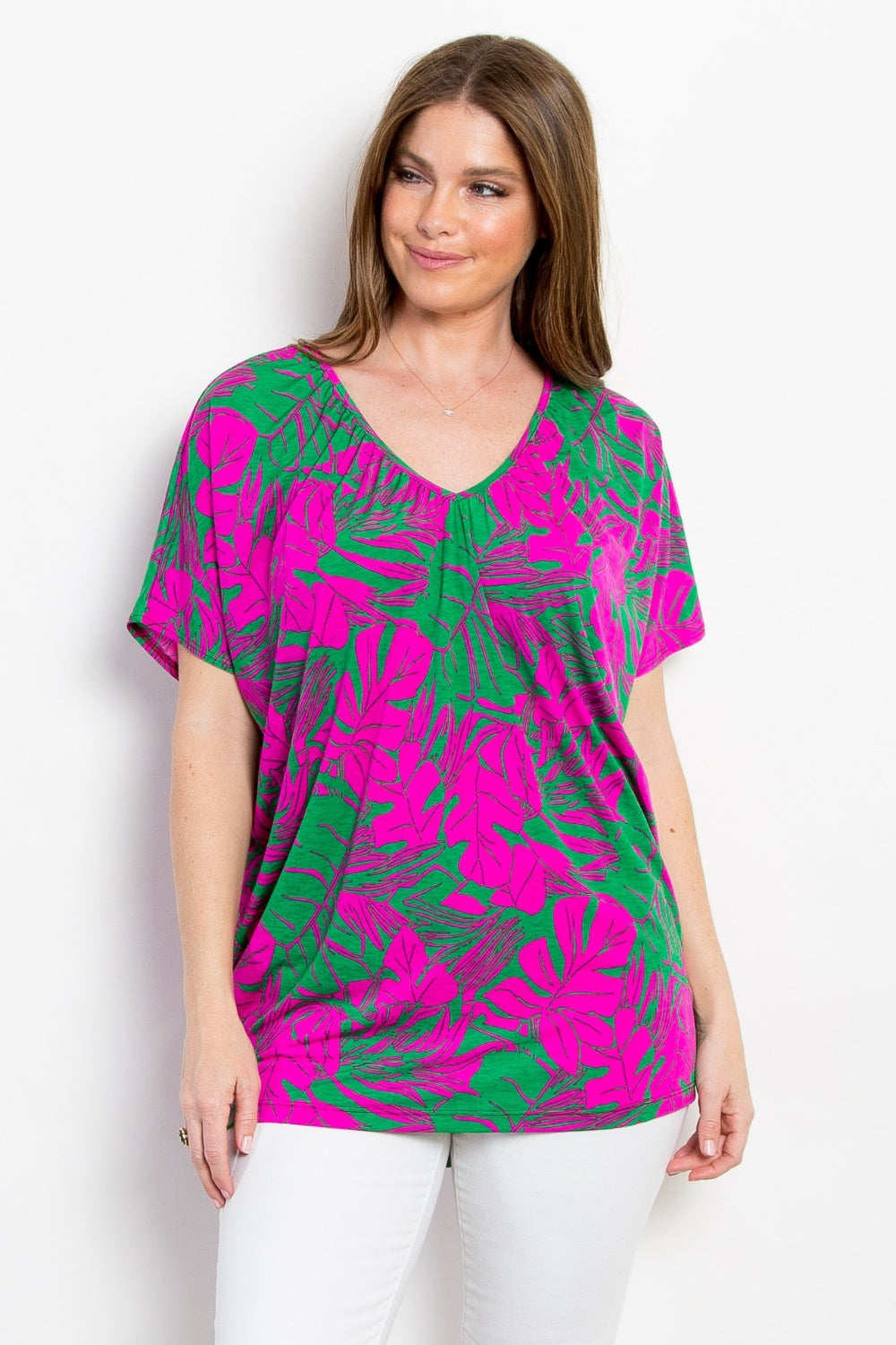 Be Stage Contrast Printed Short Sleeve Top  Trendsi Magenta S 