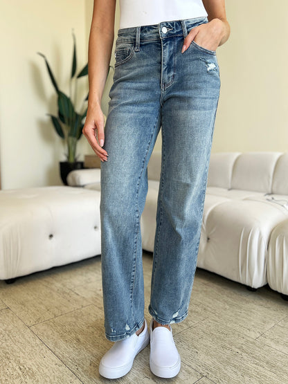 Judy Blue Full Size Mid Rise Distressed Straight Jeans  Trendsi Medium 3/26 