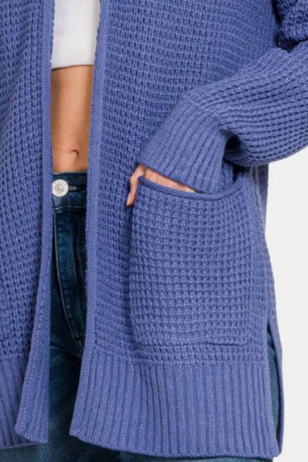 Zenana Waffle Open Front Sweater Cardigan  Trendsi   