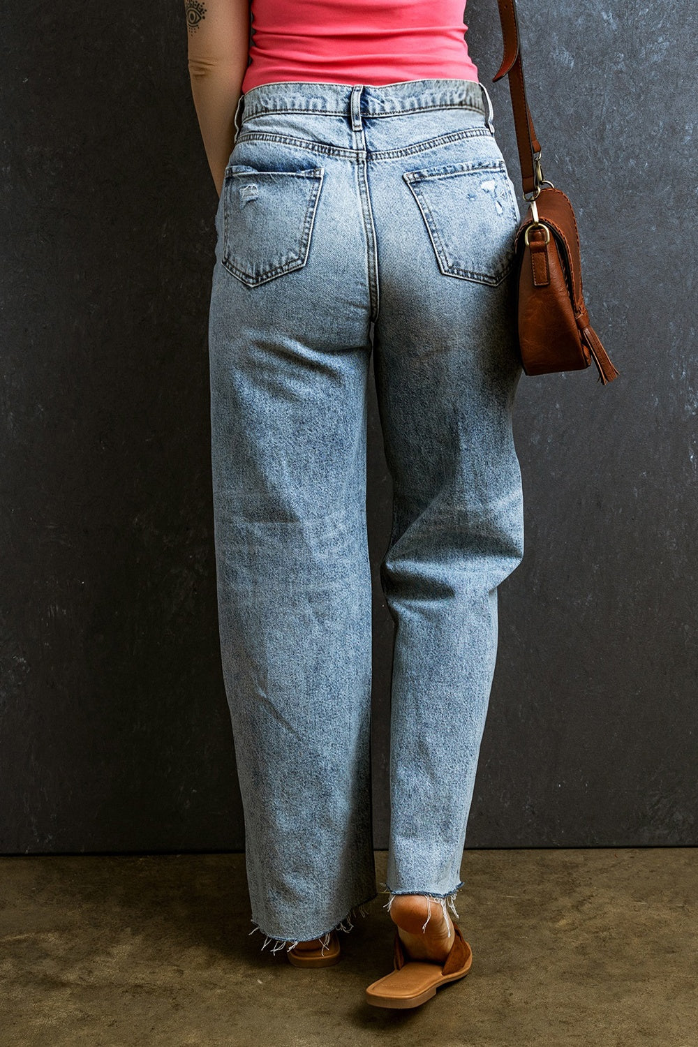 Distressed Raw Hem Straight Jeans