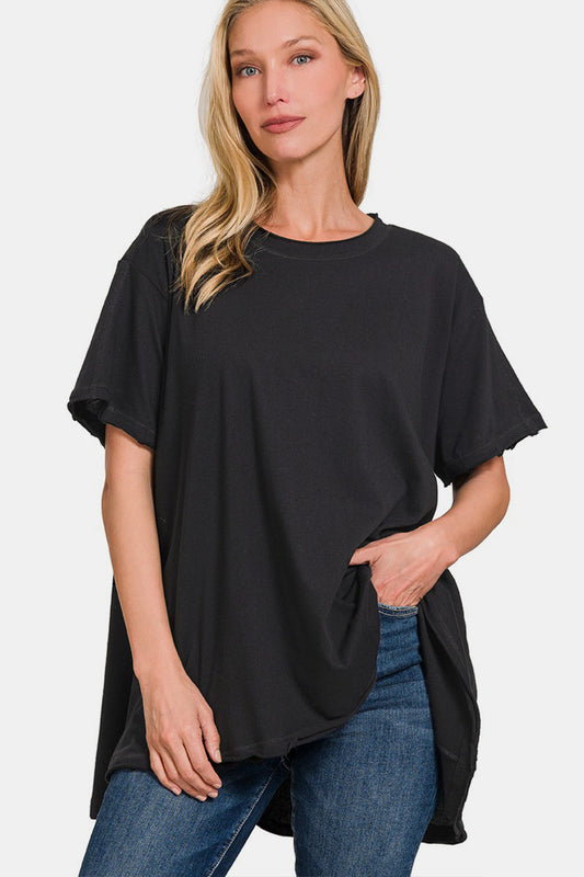 Zenana Round Neck Short Sleeve T-Shirt  Trendsi Black S/M 