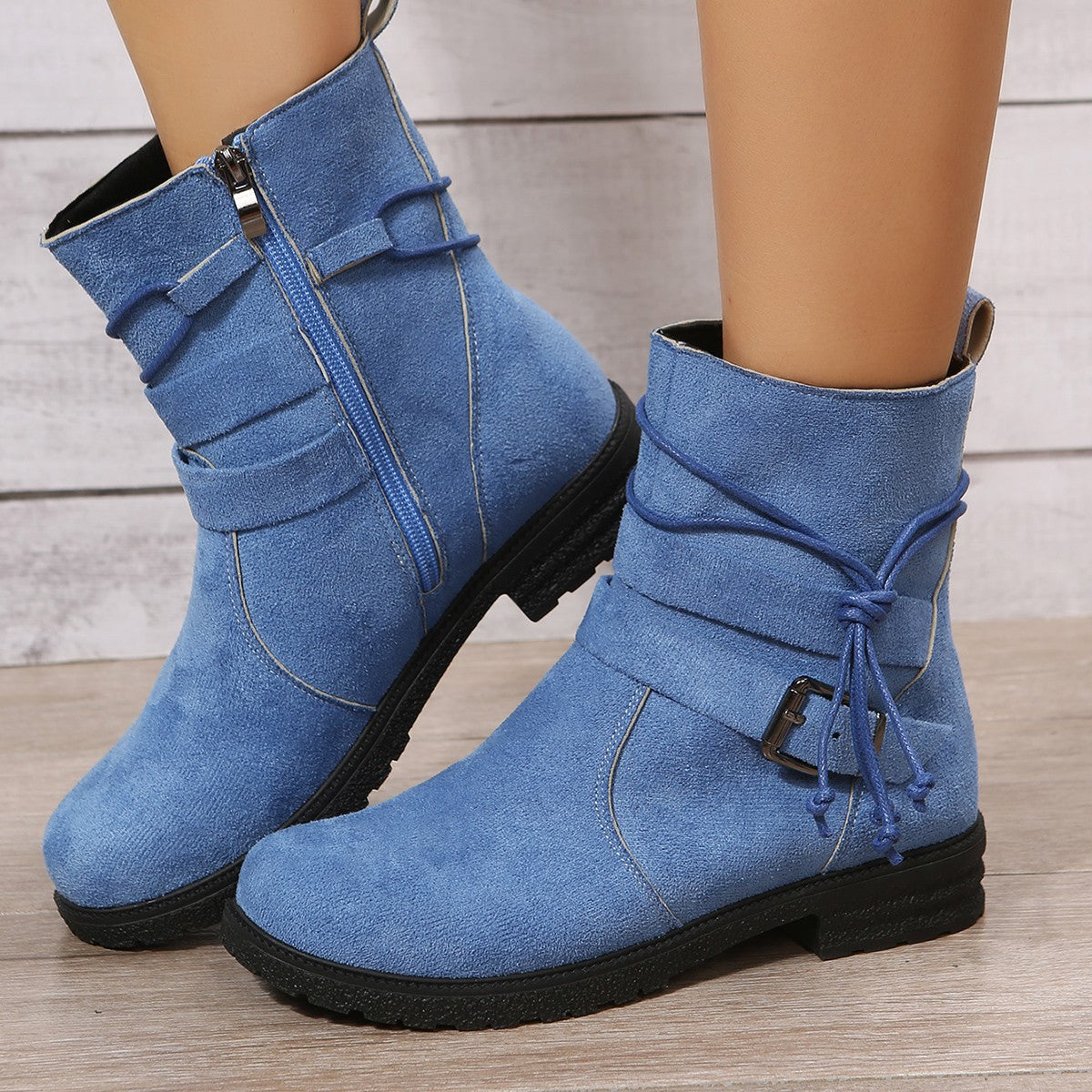 Suede Side Zip Round Toe Boots  Trendsi Sky Blue 36(US5) 