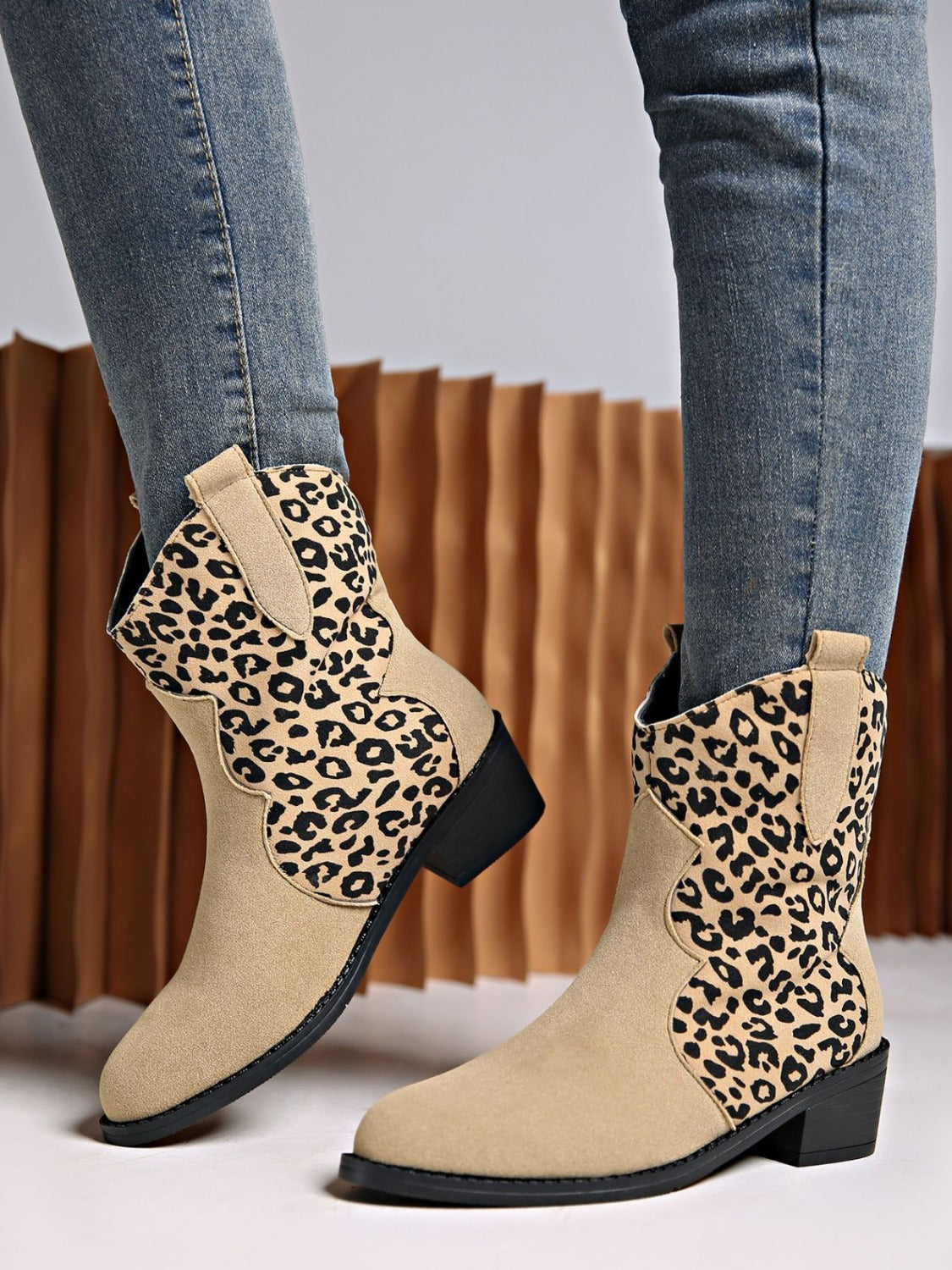 Leopard Suede Block Heel Boots  Trendsi   