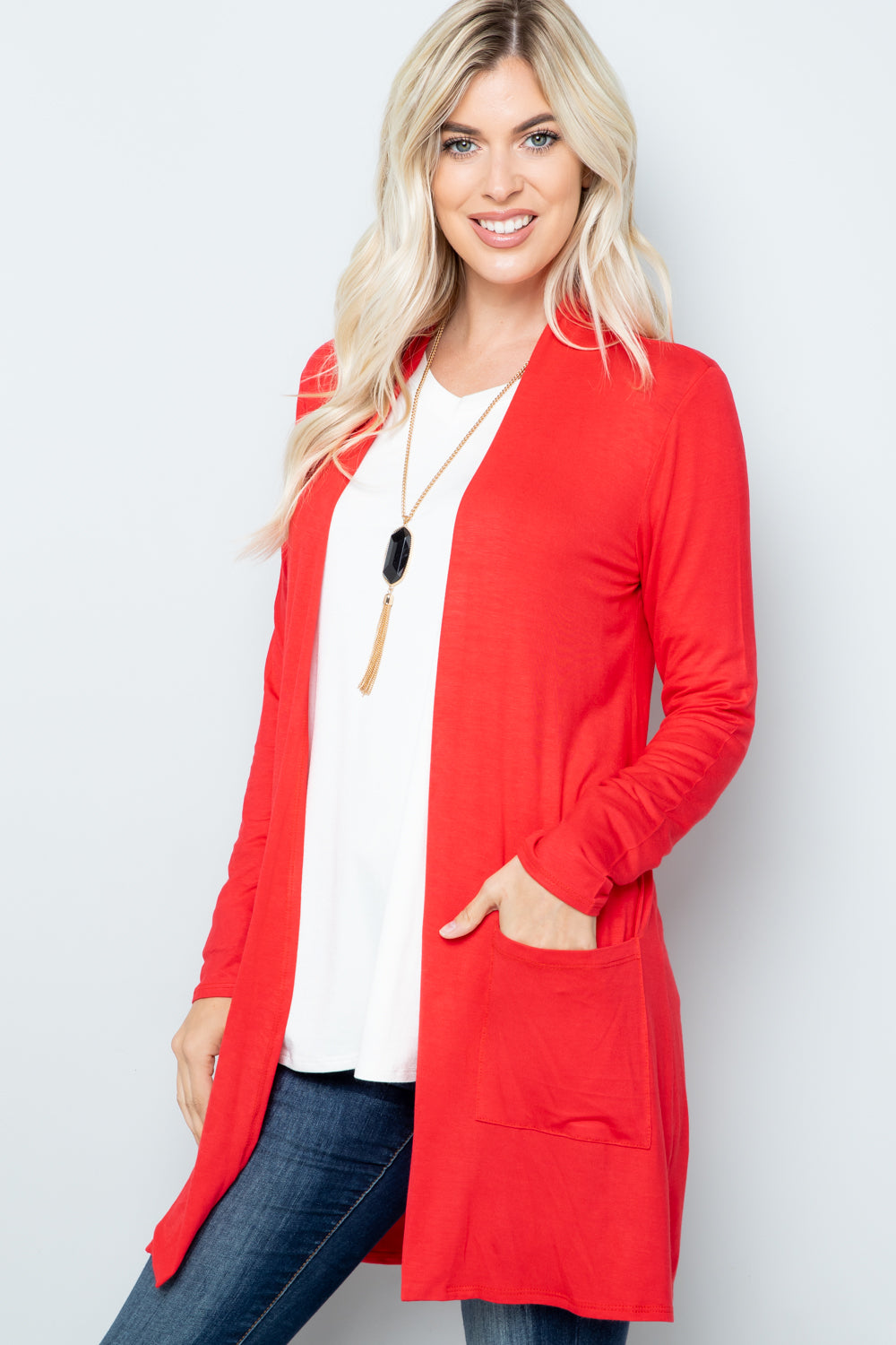 Celeste Full Size Open Front Cardigan with Pockets  Trendsi   