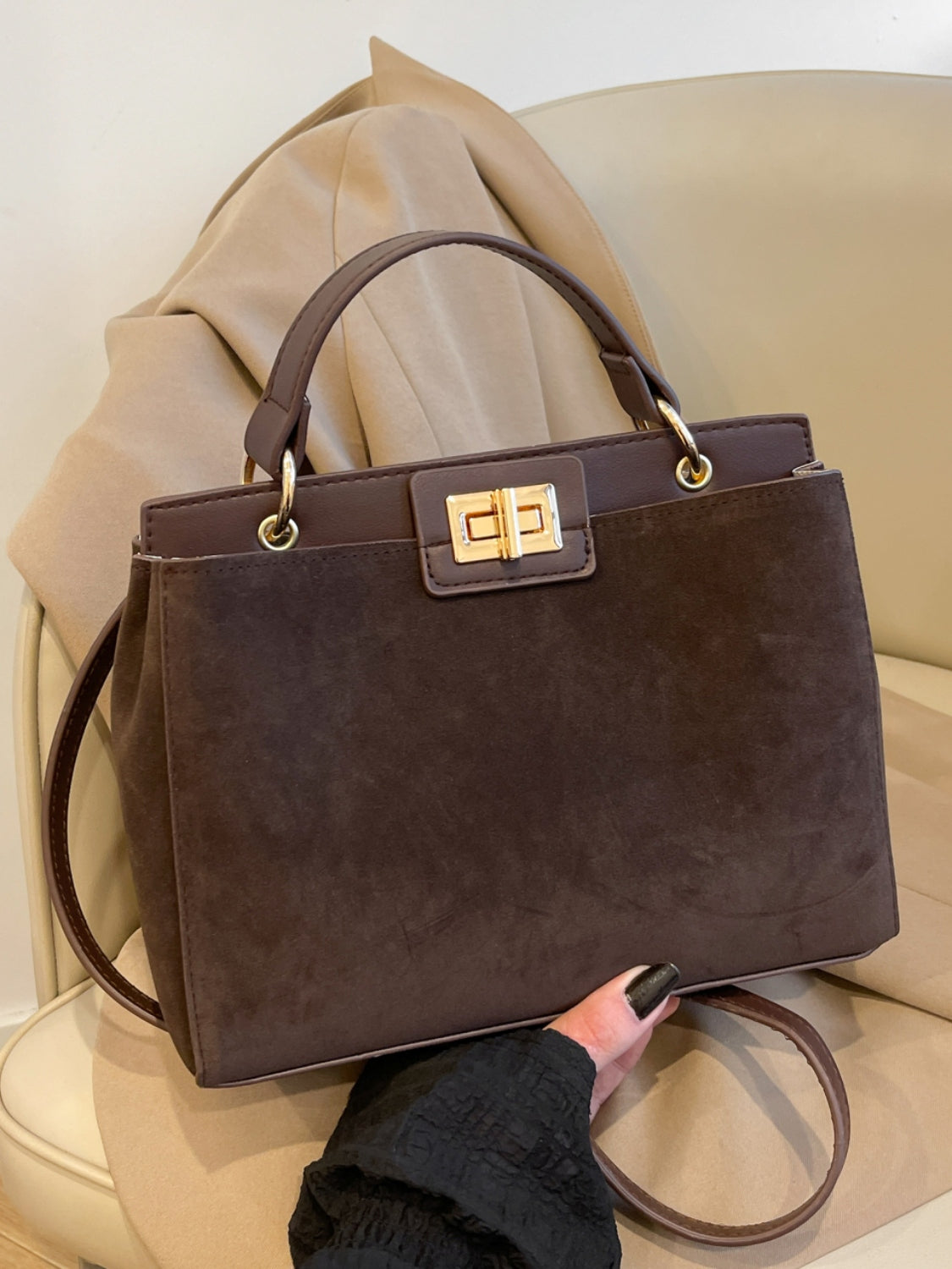 Solid Color Handbag with Removable Strap