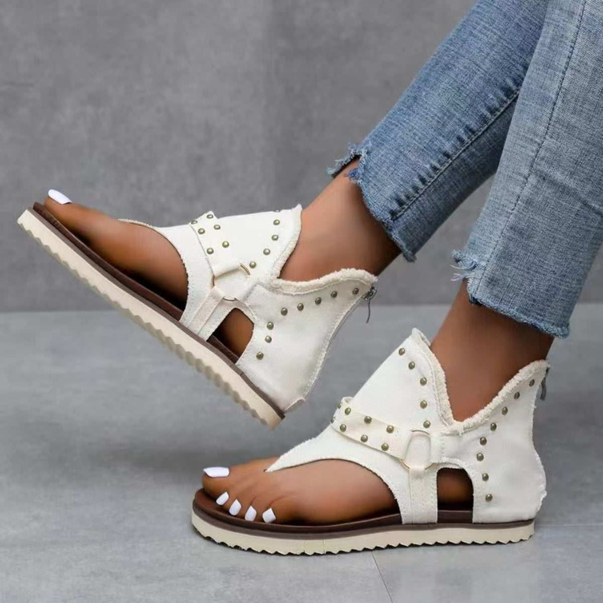 Studded Raw Hem Flat Sandals  Trendsi   