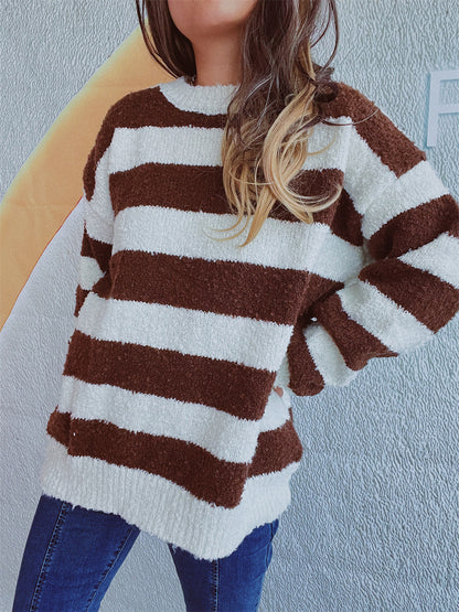 Striped Round Neck Long Sleeve Sweater