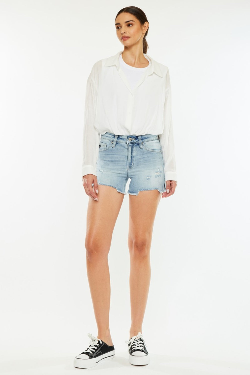 Kancan High Rise Side Slit Denim Shorts  Trendsi   