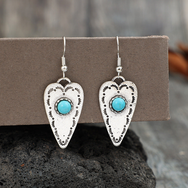 Alloy Turquoise Heart Dangle Earrings  Trendsi Silver One Size 