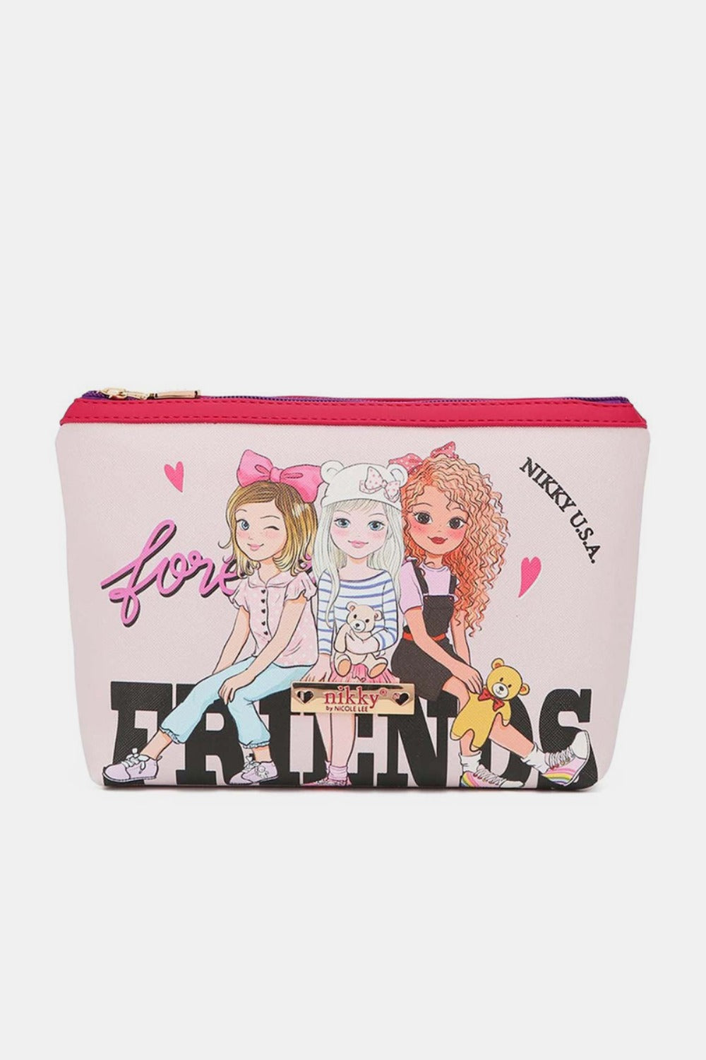 Nicole Lee USA Printed Large Cosmetic Pouch Luxe Trendsi Best Friends One Size 