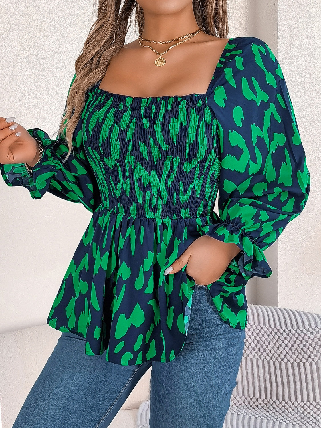 Square Neck Flounce Sleeve Blouse Blouse Trendsi   