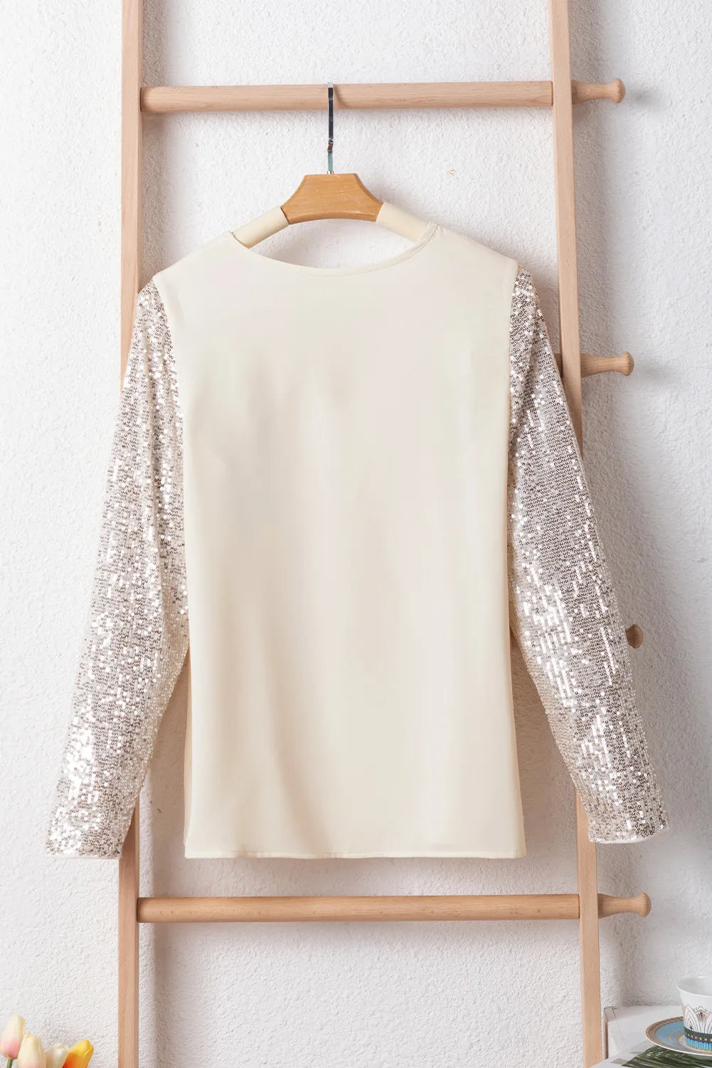 Sequin V-Neck Long Sleeve Blouse Blouse Trendsi   