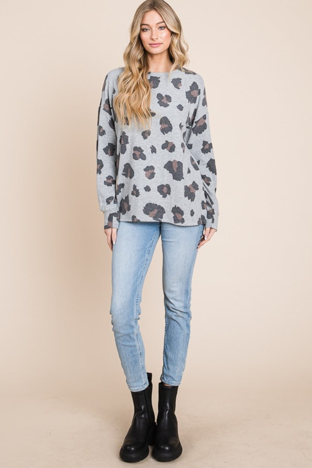 BOMBOM Leopard Drop Shoulder T-Shirt  Trendsi   