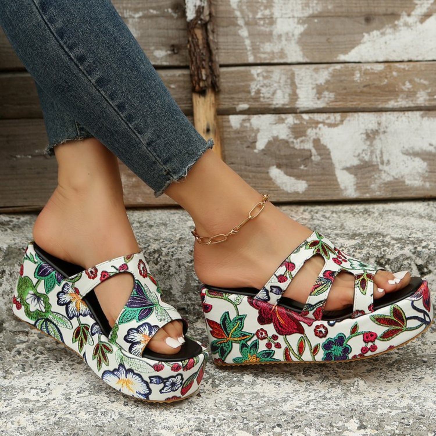 Cutout Floral Peep Toe Sandals  Trendsi   