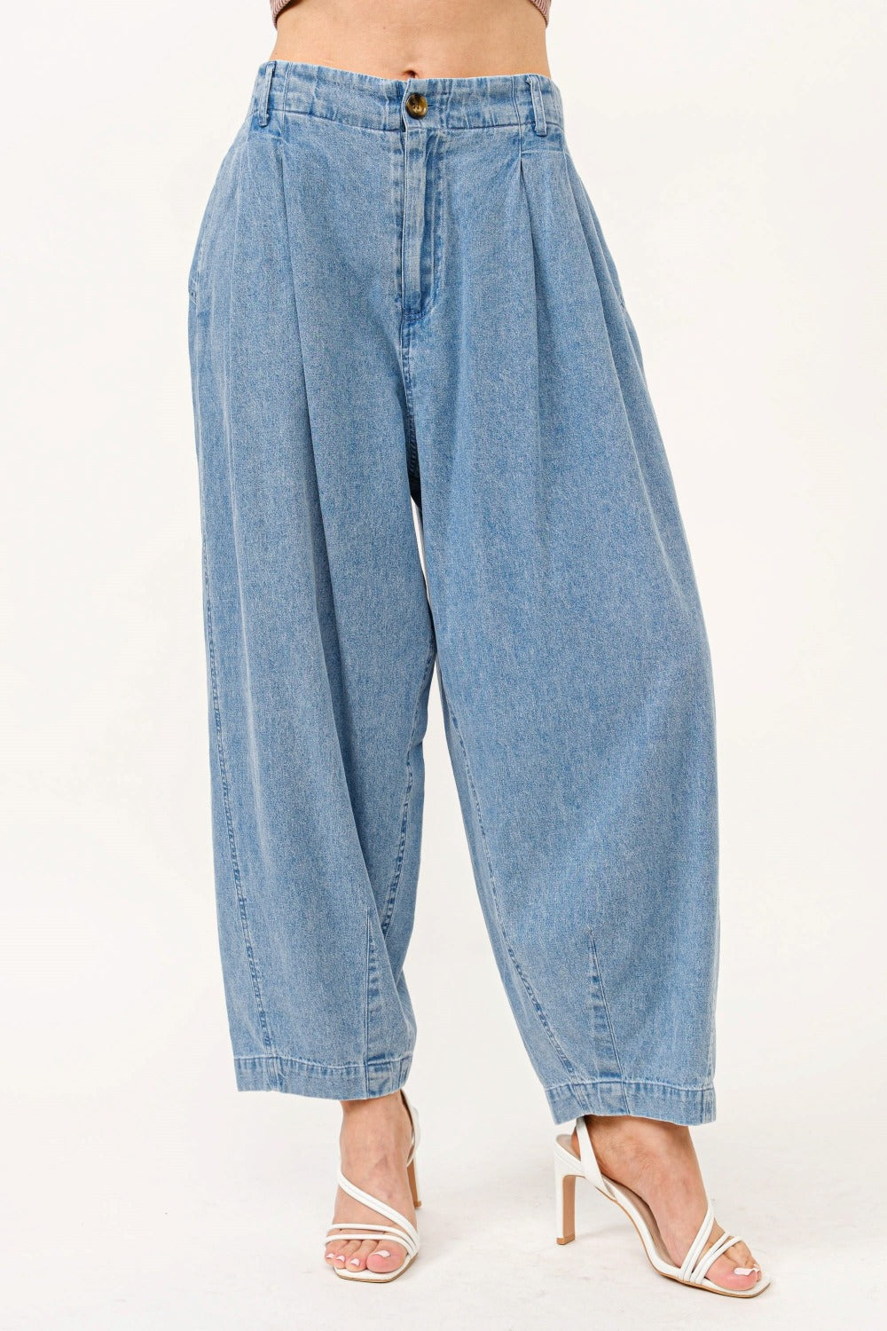 And The Why Elastic Back Pleated Baggy Jeans  Trendsi Denim S 