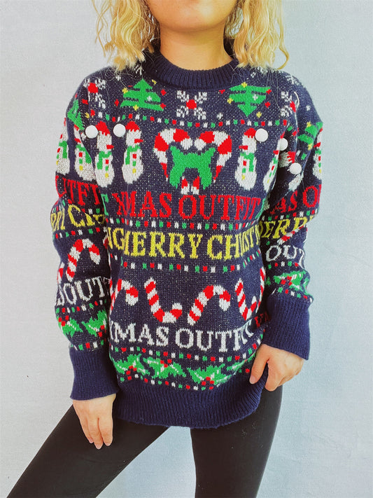 Christmas Pattern Round Neck Long Sleeve Sweater