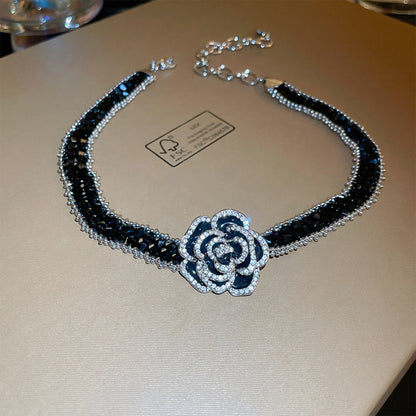 Alloy Crystal Rose Necklace  Trendsi Black One Size 